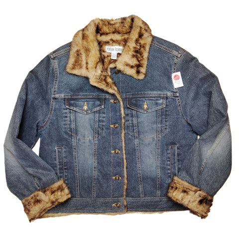 Y2K faux fur lined denim jkt (M/L)